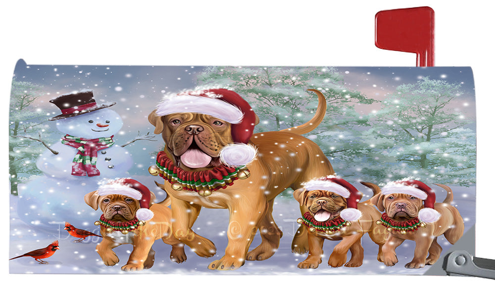 Christmas Running Family Dogue De Bordeaux Dogs Magnetic Mailbox Cover Both Sides Pet Theme Printed Decorative Letter Box Wrap Case Postbox Thick Magnetic Vinyl Material