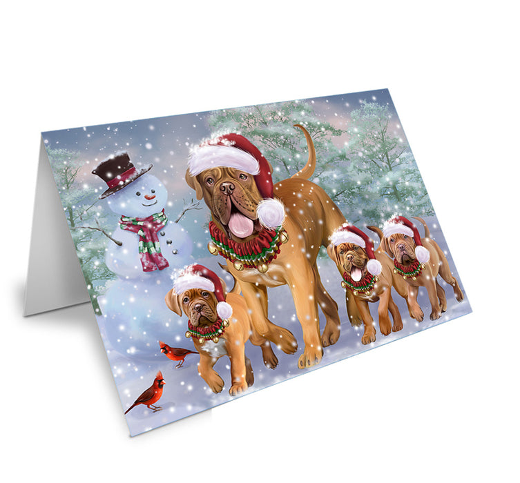 Christmas Running Family Dog De Bordeaux Dogs Handmade Artwork Assorted Pets Greeting Cards and Note Cards with Envelopes for All Occasions and Holiday Seasons GCD75317