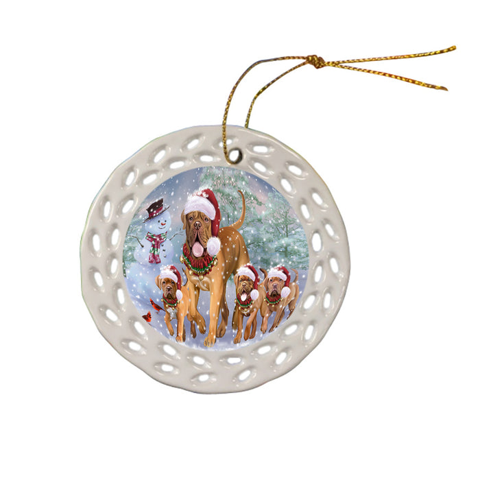 Christmas Running Family Dog De Bordeaux Dogs Doily Ornament DPOR58086