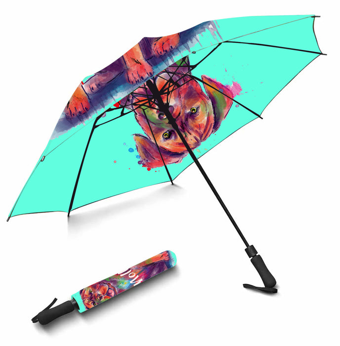 Custom Pet Name Personalized Watercolor Dogue De Bordeaux DogSemi-Automatic Foldable Umbrella