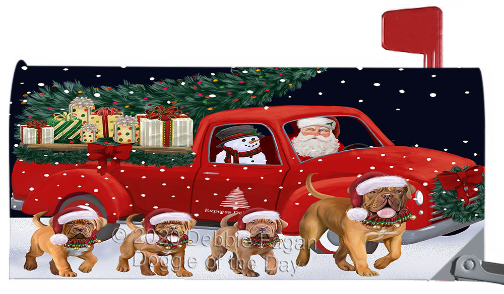 Christmas Express Delivery Red Truck Running Dogue de Bordeaux Dog Magnetic Mailbox Cover Both Sides Pet Theme Printed Decorative Letter Box Wrap Case Postbox Thick Magnetic Vinyl Material