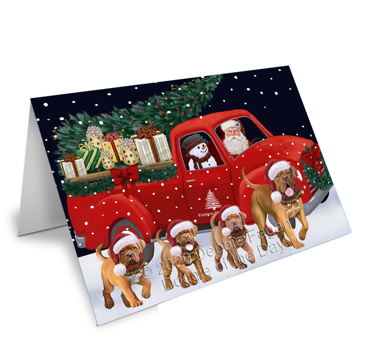 Christmas Express Delivery Red Truck Running Dogue de Bordeaux Dogs Handmade Artwork Assorted Pets Greeting Cards and Note Cards with Envelopes for All Occasions and Holiday Seasons GCD75131