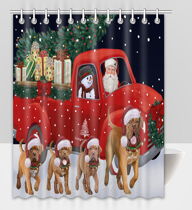 Christmas Express Delivery Red Truck Running Dogue de Bordeaux Dogs Shower Curtain Bathroom Accessories Decor Bath Tub Screens