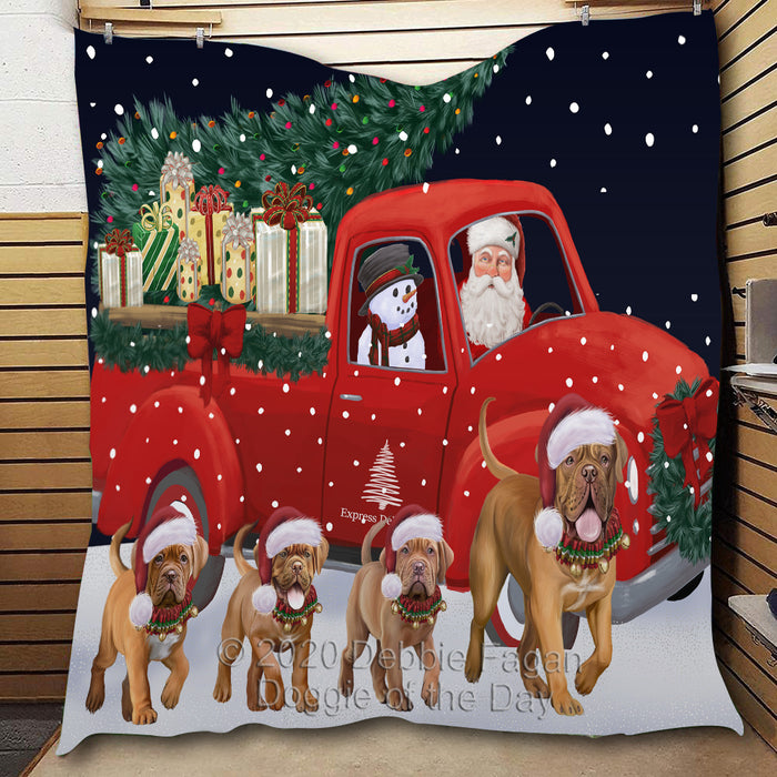 Christmas Express Delivery Red Truck Running Fox Terrier Dogs Lightweight Soft Bedspread Coverlet Bedding Quilt QUILT59906