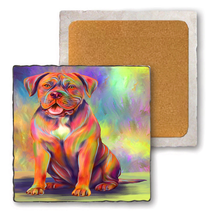 Paradise Wave Dogue De Bordeaux Dog Set of 4 Natural Stone Marble Tile Coasters MCST52507