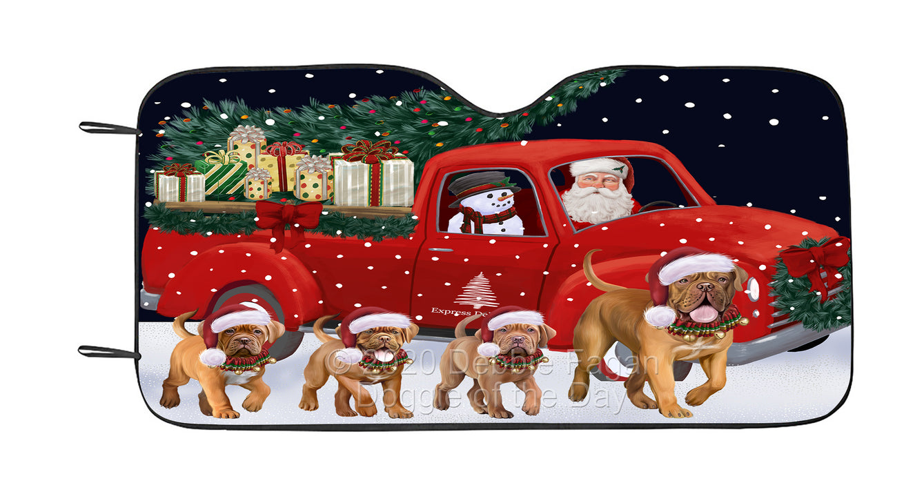 Christmas Express Delivery Red Truck Running Dogue de Bordeaux Dog Car Sun Shade Cover Curtain