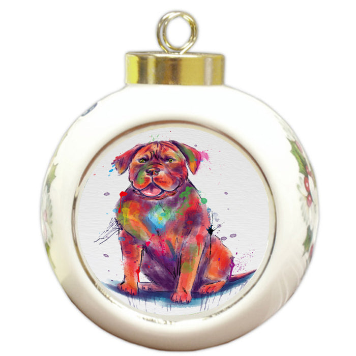 Watercolor Dogue De Bordeaux Dog Round Ball Christmas Ornament RBPOR58767