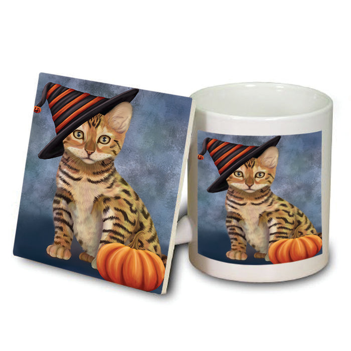 Happy Halloween Dragon Li Cat Wearing Witch Hat with Pumpkin Mug and Coaster Set MUC54891