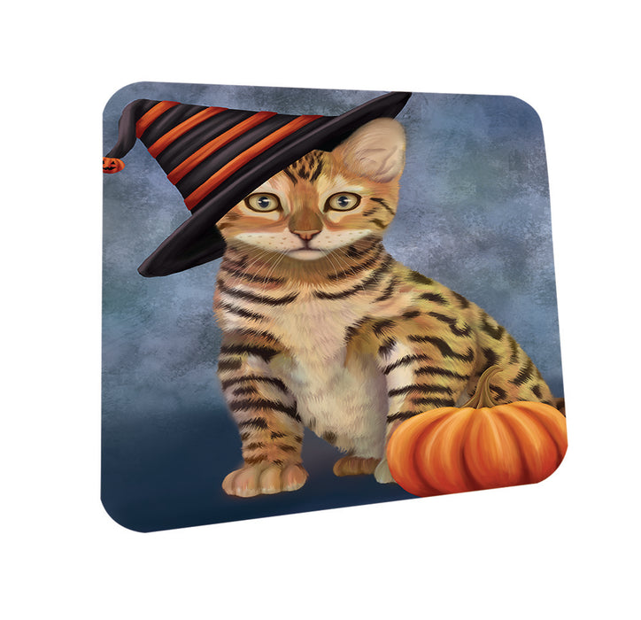 Happy Halloween Dragon Li Cat Wearing Witch Hat with Pumpkin Coasters Set of 4 CST54857