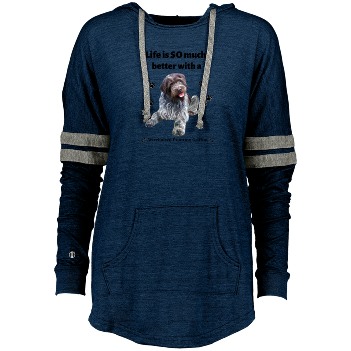 Ladies Hooded Low Key Pullover Wiredhaired Pointing Griffon Dog Life is Better