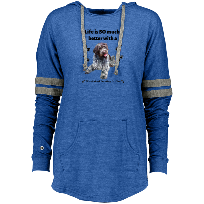 Ladies Hooded Low Key Pullover Wiredhaired Pointing Griffon Dog Life is Better