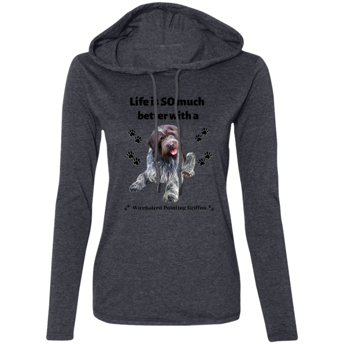Women's Long Sleeved T-Shirt Hoodie Wirehaired Pointing Griffon Life is Better