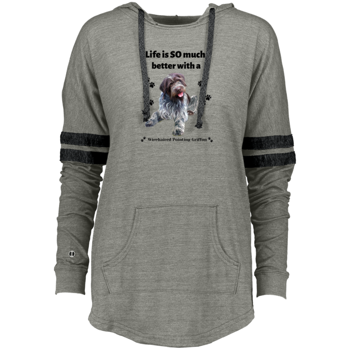 Ladies Hooded Low Key Pullover Wiredhaired Pointing Griffon Dog Life is Better