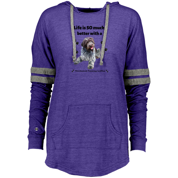 Ladies Hooded Low Key Pullover Wiredhaired Pointing Griffon Dog Life is Better