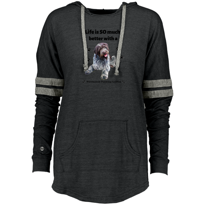 Ladies Hooded Low Key Pullover Wiredhaired Pointing Griffon Dog Life is Better