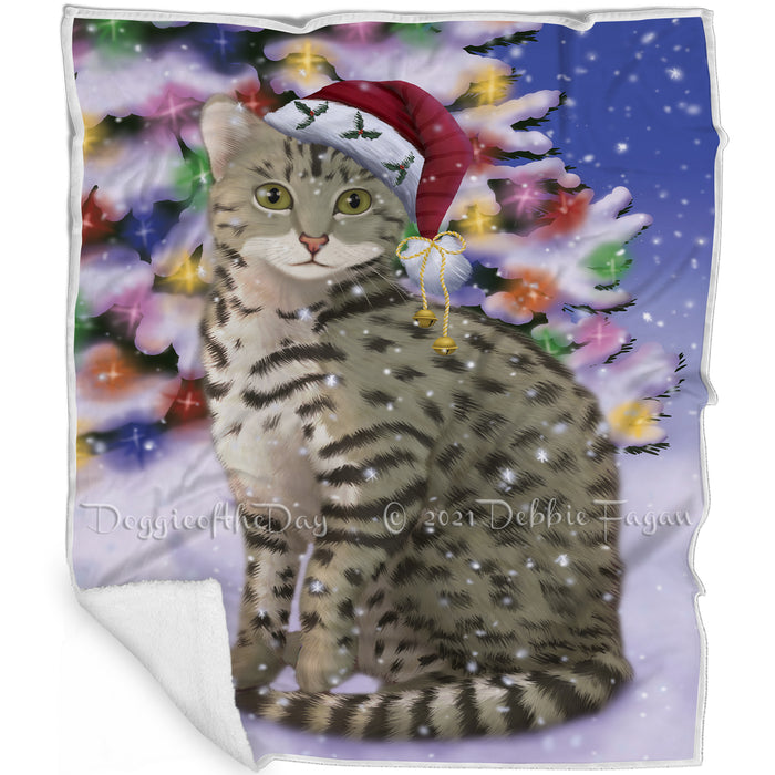Winterland Wonderland Egyptian Mau Cat In Christmas Holiday Scenic Background Blanket BLNKT120765