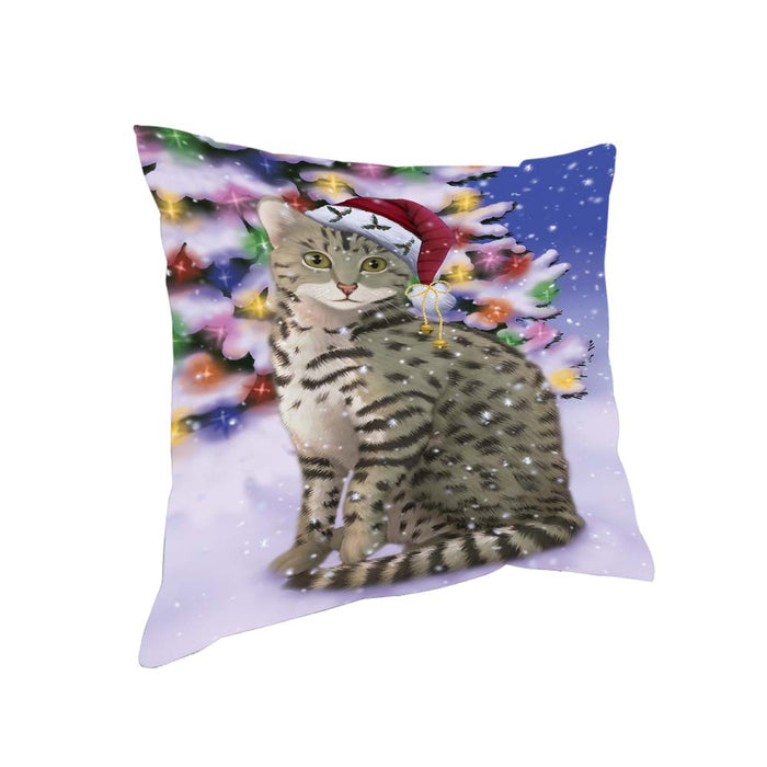 Winterland Wonderland Egyptian Mau Cat In Christmas Holiday Scenic Background Pillow PIL71748