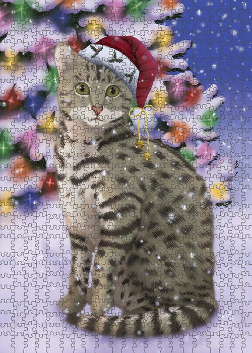 Winterland Wonderland Egyptian Mau Cat In Christmas Holiday Scenic Background Puzzle with Photo Tin PUZL91024