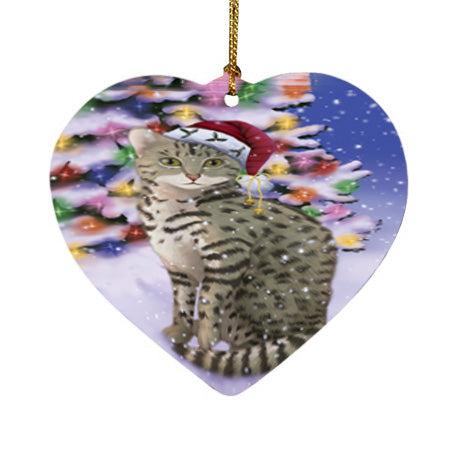 Winterland Wonderland Egyptian Mau Cat In Christmas Holiday Scenic Background Heart Christmas Ornament HPOR56061