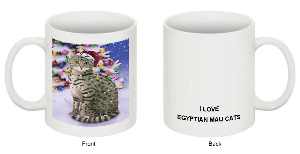 Winterland Wonderland Egyptian Mau Cat In Christmas Holiday Scenic Background Coffee Mug MUG51103