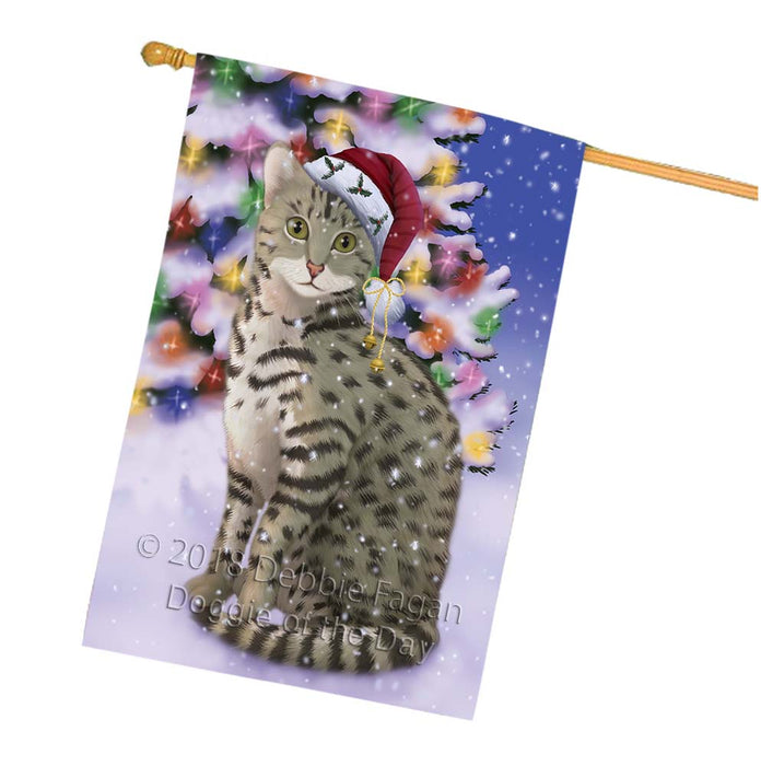 Winterland Wonderland Egyptian Mau Cat In Christmas Holiday Scenic Background House Flag FLG56134