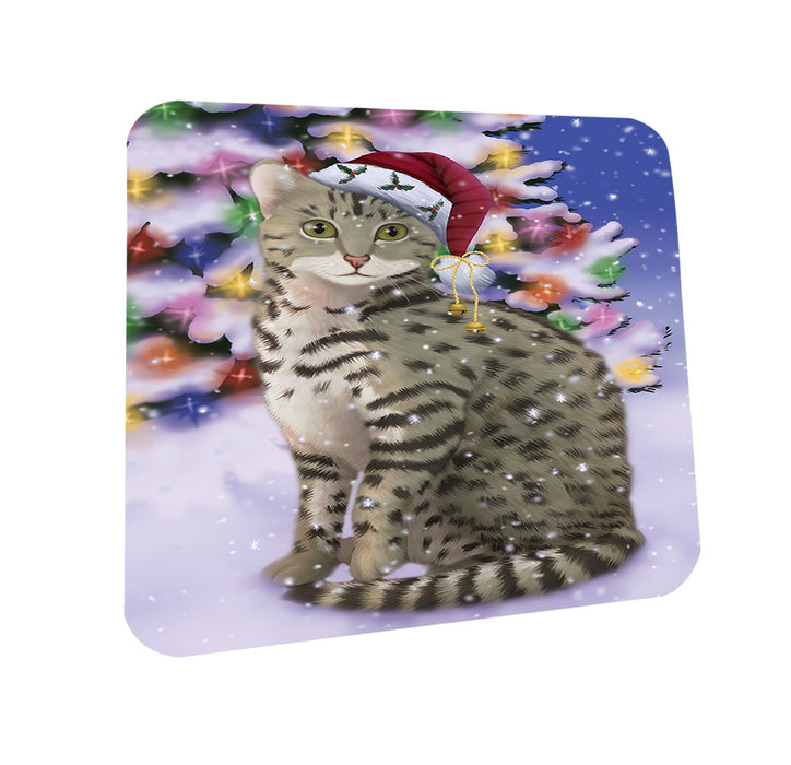 Winterland Wonderland Egyptian Mau Cat In Christmas Holiday Scenic Background Coasters Set of 4 CST55663