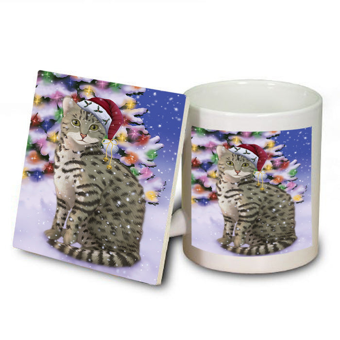 Winterland Wonderland Egyptian Mau Cat In Christmas Holiday Scenic Background Mug and Coaster Set MUC55697