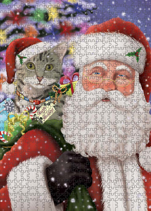 Santa Carrying Egyptian Mau Cat and Christmas Presents Puzzle with Photo Tin PUZL90232