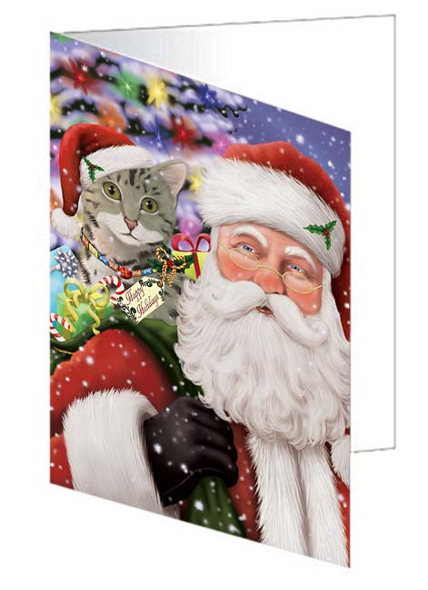 Santa Carrying Egyptian Mau Cat and Christmas Presents Handmade Artwork Assorted Pets Greeting Cards and Note Cards with Envelopes for All Occasions and Holiday Seasons GCD71036