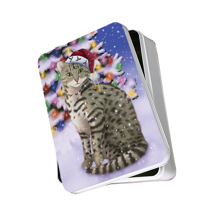 Winterland Wonderland Egyptian Mau Cat In Christmas Holiday Scenic Background Photo Storage Tin PITN55648