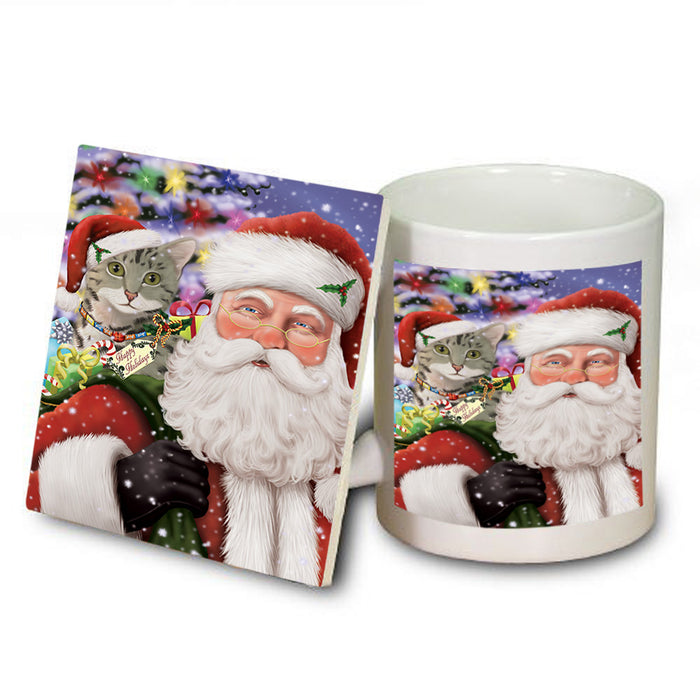 Santa Carrying Egyptian Mau Cat and Christmas Presents Mug and Coaster Set MUC55499