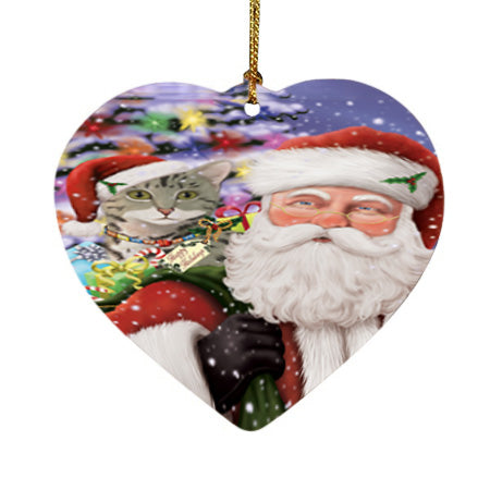 Santa Carrying Egyptian Mau Cat and Christmas Presents Heart Christmas Ornament HPOR55863