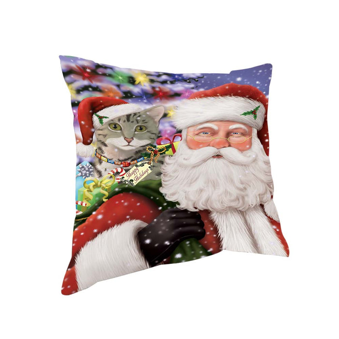 Santa Carrying Egyptian Mau Cat and Christmas Presents Pillow PIL70956