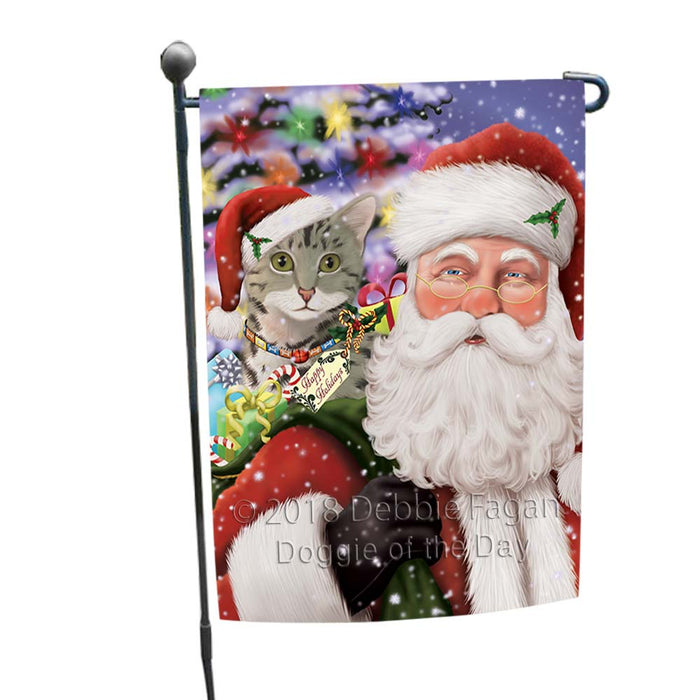 Santa Carrying Egyptian Mau Cat and Christmas Presents