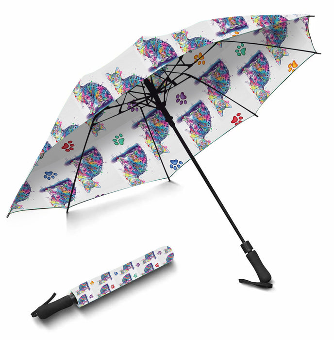 Watercolor Mini Egyptian Mau CatsSemi-Automatic Foldable Umbrella