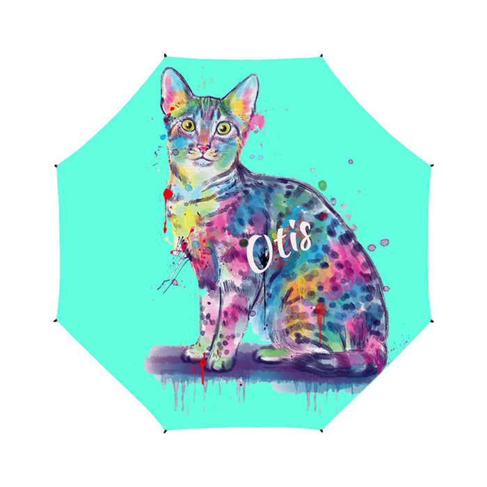 Custom Pet Name Personalized Watercolor Egyptian Mau CatSemi-Automatic Foldable Umbrella