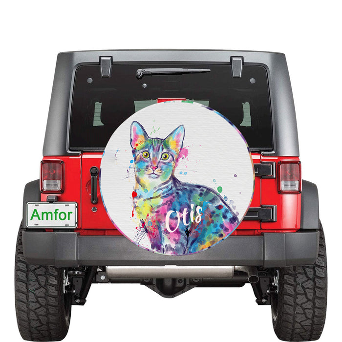 Custom Pet Name Personalized Watercolor Egyptian Mau Cat Car Tire Cover