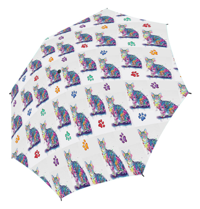 Watercolor Mini Egyptian Mau CatsSemi-Automatic Foldable Umbrella