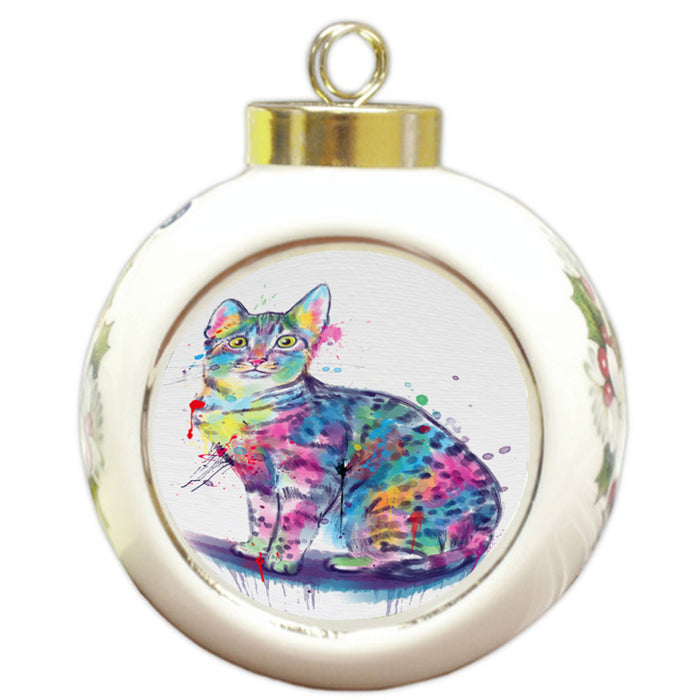 Watercolor Egyptian Mau Cat Round Ball Christmas Ornament RBPOR58484