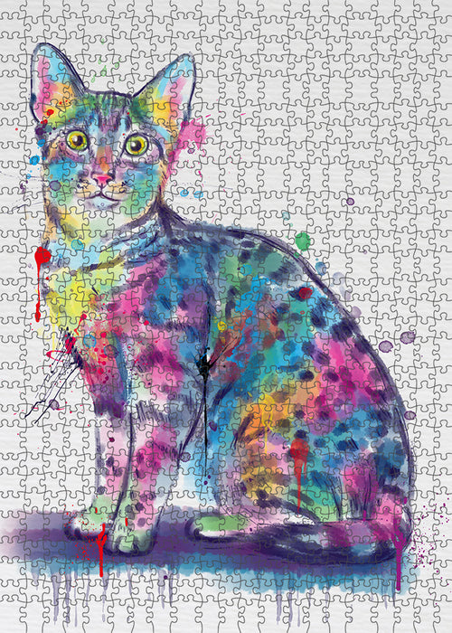 Watercolor Egyptian Mau Cat Portrait Jigsaw Puzzle for Adults Animal Interlocking Puzzle Game Unique Gift for Dog Lover's with Metal Tin Box