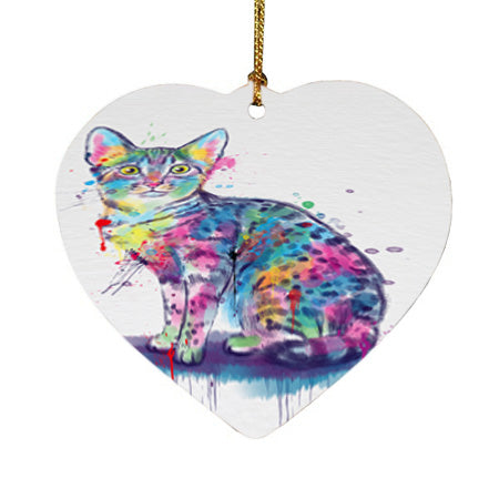 Watercolor Egyptian Mau Cat Heart Christmas Ornament HPORA58489