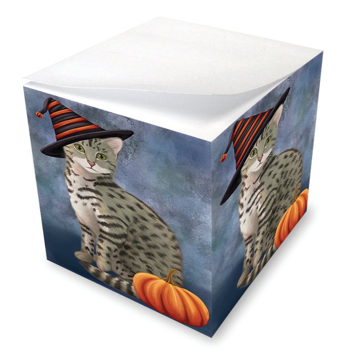 Happy Halloween Egyptian Mau Cat Wearing Witch Hat with Pumpkin Note Cube NOC56546