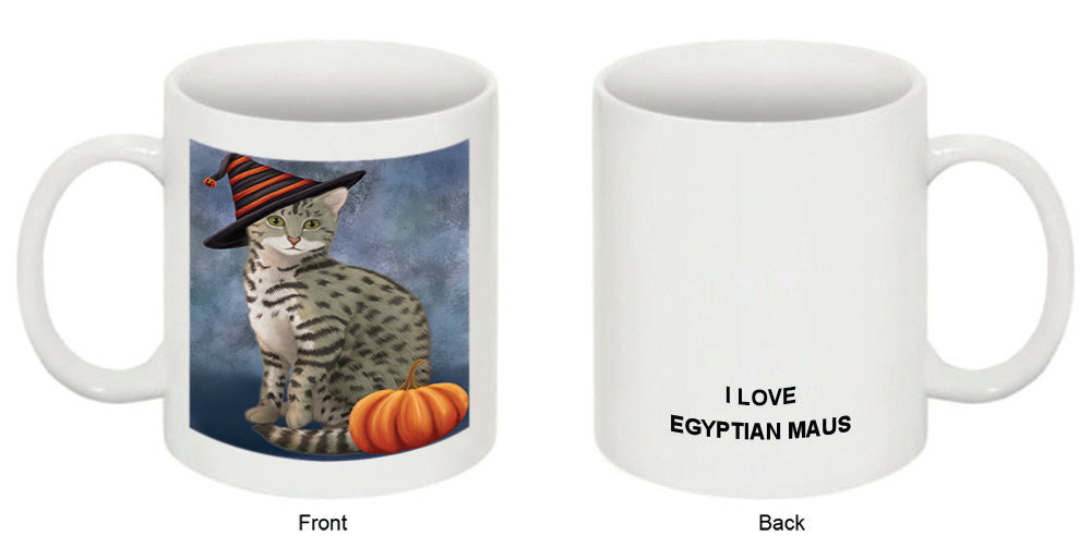 Happy Halloween Egyptian Mau Cat Wearing Witch Hat with Pumpkin Coffee Mug MUG50298