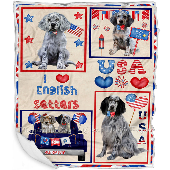 4th of July Independence Day I Love USA English Setter Dogs Blanket BLNKT143501