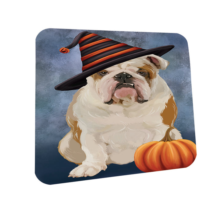 Happy Halloween English Bulldog Wearing Witch Hat with Pumpkin Coasters Set of 4 CST54902
