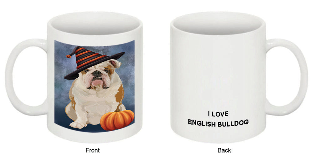 Happy Halloween English Bulldog Wearing Witch Hat with Pumpkin Coffee Mug MUG50342