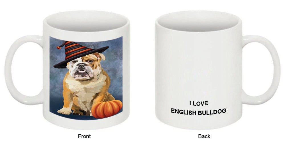 Happy Halloween English Bulldog Wearing Witch Hat with Pumpkin Coffee Mug MUG50343