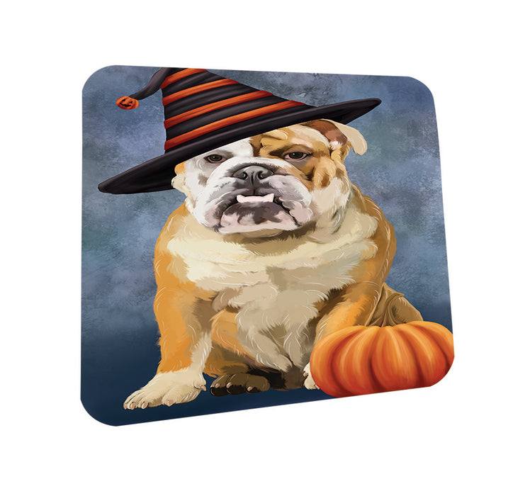Happy Halloween English Bulldog Wearing Witch Hat with Pumpkin Coasters Set of 4 CST54903