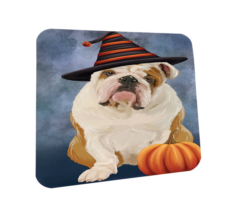 Happy Halloween English Bulldog Wearing Witch Hat with Pumpkin Coasters Set of 4 CST54904