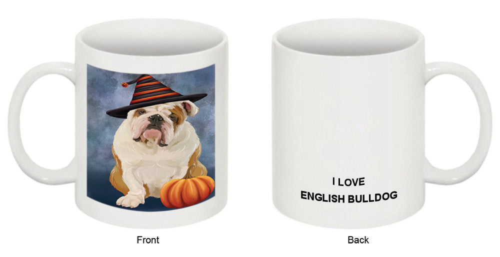 Happy Halloween English Bulldog Wearing Witch Hat with Pumpkin Coffee Mug MUG50344